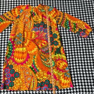 Vintage 60s handmade psychedelic mini mod neon floral babydoll dress. Xsmall